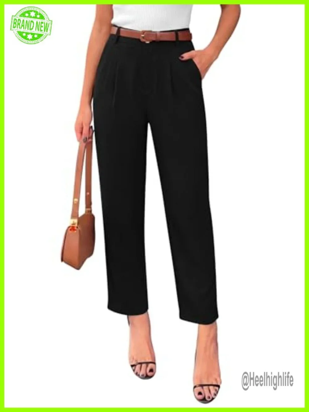 High Waisted Tapered Ankle Dress Pants Business Casual Trousers with Pockets